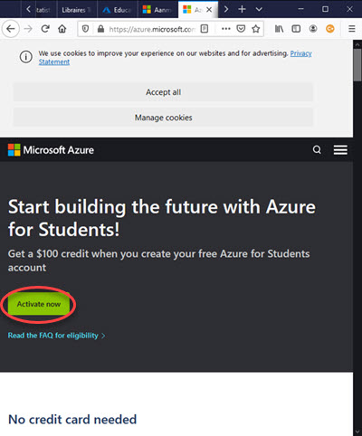 Activiate Azure for Students